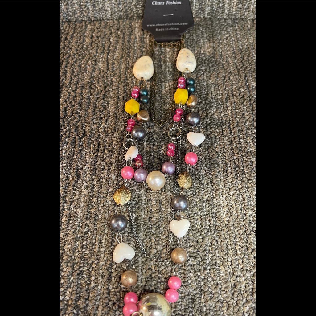 New-Different Colored Beads/4 Tier Neckkace